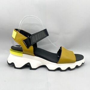 Sorel Womens 10 Kinetic Impact Sandals Shoes Yellow Platform Chunky Wedge Casual